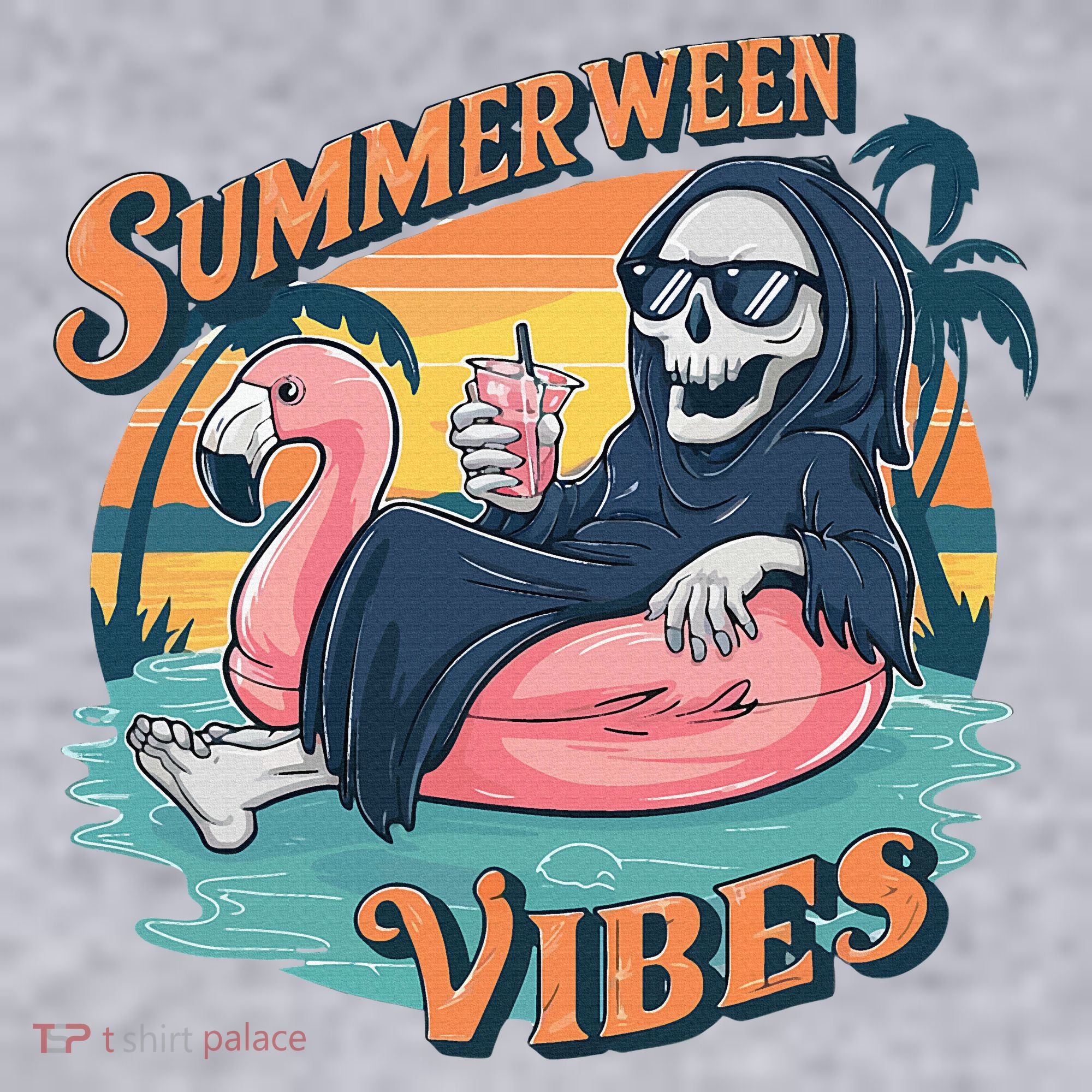 Summerween Vibes Skeleton Flamingo Float Summer Halloween Women's Sweatshirt