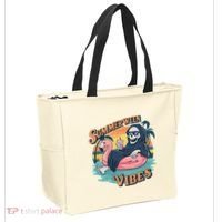 Summerween Vibes Skeleton Flamingo Float Summer Halloween Tote Bag thumb 2