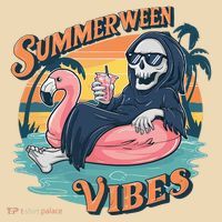 Summerween Vibes Skeleton Flamingo Float Summer Halloween Tote Bag thumb 4