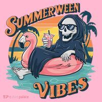 Summerween Vibes Skeleton Flamingo Float Summer Halloween Coaster thumb 2