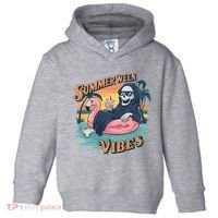 Summerween Vibes Skeleton Flamingo Float Summer Halloween Toddler Hoodie thumb 0