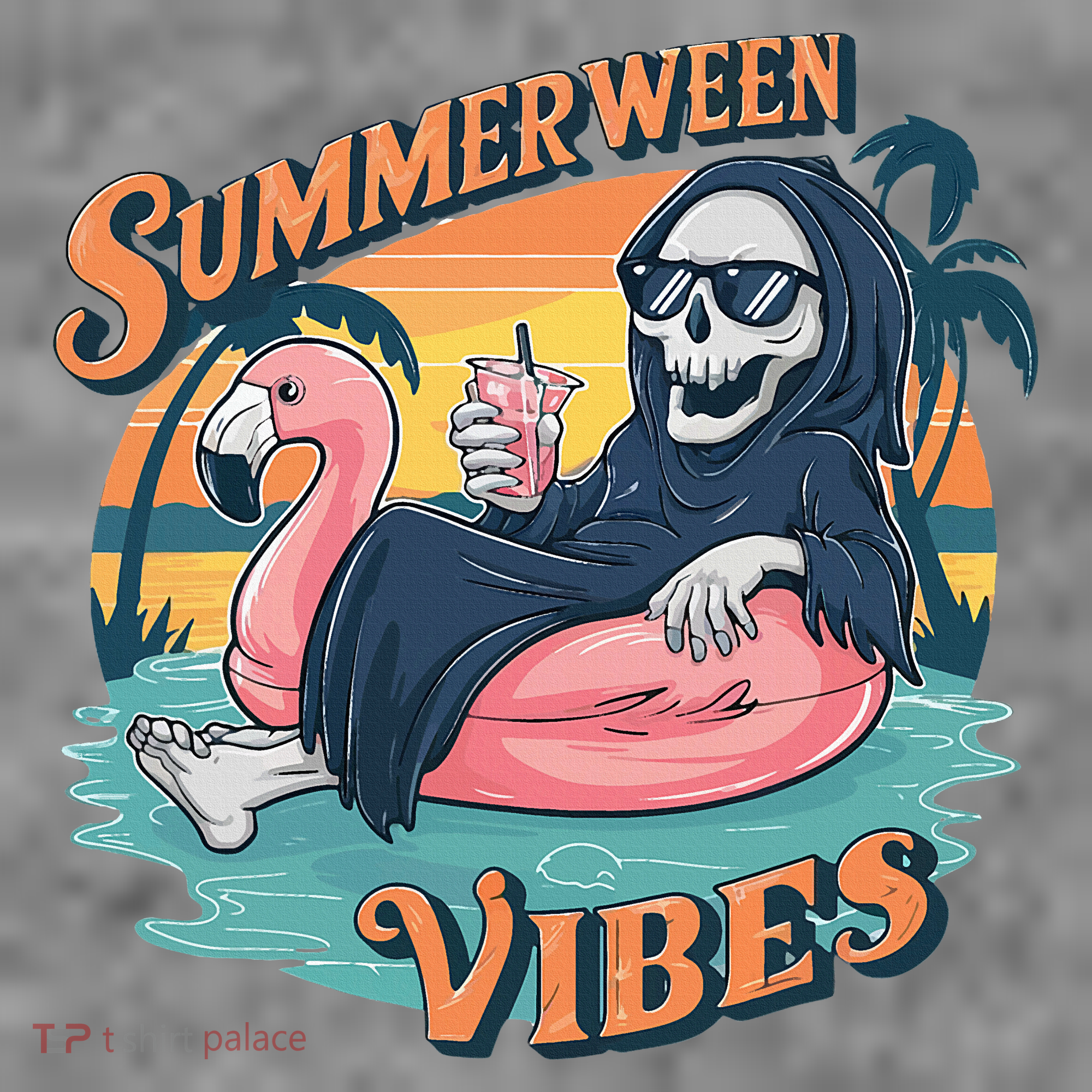 Summerween Vibes Skeleton Flamingo Float Summer Halloween Toddler Hoodie