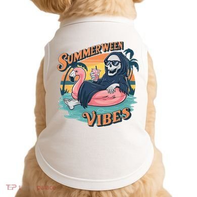 Summerween Vibes Skeleton Flamingo Float Summer Halloween Doggie Tank