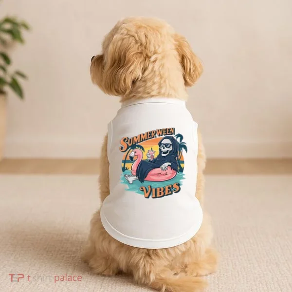 Summerween Vibes Skeleton Flamingo Float Summer Halloween Doggie Tank