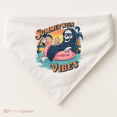 Summerween Vibes Skeleton Flamingo Float Summer Halloween USA-Made Doggie Bandana