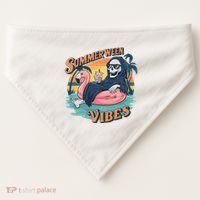 Summerween Vibes Skeleton Flamingo Float Summer Halloween USA-Made Doggie Bandana thumb 0