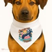 Summerween Vibes Skeleton Flamingo Float Summer Halloween USA-Made Doggie Bandana thumb 1