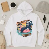 Summerween Vibes Skeleton Flamingo Float Summer Halloween Hoodie thumb 3