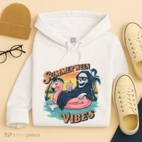 Summerween Vibes Skeleton Flamingo Float Summer Halloween Hoodie thumb 4