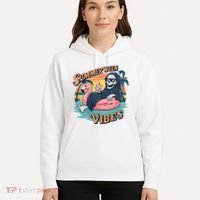 Summerween Vibes Skeleton Flamingo Float Summer Halloween Hoodie thumb 5