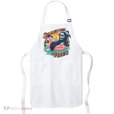 Summerween Vibes Skeleton Flamingo Float Summer Halloween Apron