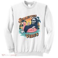 Summerween Vibes Skeleton Flamingo Float Summer Halloween Sweatshirt thumb 0