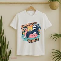 Summerween Vibes Skeleton Flamingo Float Summer Halloween T-Shirt thumb 2