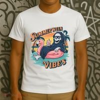Summerween Vibes Skeleton Flamingo Float Summer Halloween T-Shirt thumb 3