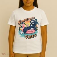 Summerween Vibes Skeleton Flamingo Float Summer Halloween T-Shirt thumb 4
