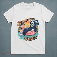 Summerween Vibes Skeleton Flamingo Float Summer Halloween T-Shirt thumb 5