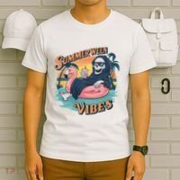 Summerween Vibes Skeleton Flamingo Float Summer Halloween T-Shirt thumb 6