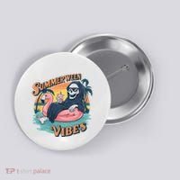 Summerween Vibes Skeleton Flamingo Float Summer Halloween Button thumb 0