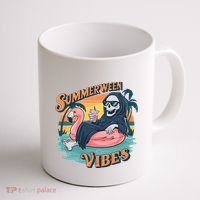 Summerween Vibes Skeleton Flamingo Float Summer Halloween Coffee Mug thumb 1