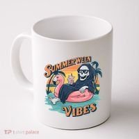 Summerween Vibes Skeleton Flamingo Float Summer Halloween Coffee Mug thumb 0