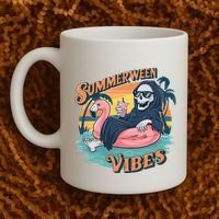 Summerween Vibes Skeleton Flamingo Float Summer Halloween Coffee Mug thumb 2