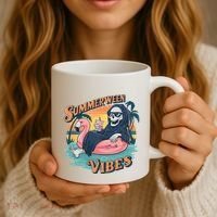 Summerween Vibes Skeleton Flamingo Float Summer Halloween Coffee Mug thumb 3