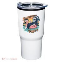 Summerween Vibes Skeleton Flamingo Float Summer Halloween Tumbler thumb 0