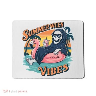 Summerween Vibes Skeleton Flamingo Float Summer Halloween Mousepad