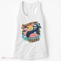 Summerween Vibes Skeleton Flamingo Float Summer Halloween Women's Tank Top thumb 0
