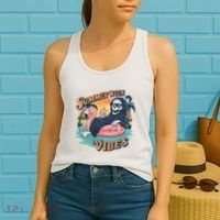 Summerween Vibes Skeleton Flamingo Float Summer Halloween Women's Tank Top thumb 2