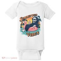 Summerween Vibes Skeleton Flamingo Float Summer Halloween Baby Bodysuit thumb 0