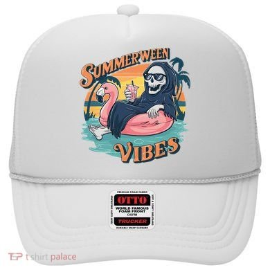 Summerween Vibes Skeleton Flamingo Float Summer Halloween Hat