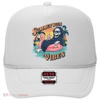 Summerween Vibes Skeleton Flamingo Float Summer Halloween Hat thumb 0