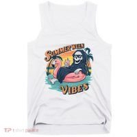 Summerween Vibes Skeleton Flamingo Float Summer Halloween Tank Top thumb 0