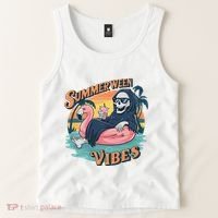 Summerween Vibes Skeleton Flamingo Float Summer Halloween Tank Top thumb 2