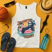Summerween Vibes Skeleton Flamingo Float Summer Halloween Tank Top thumb 4