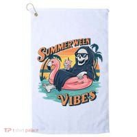 Summerween Vibes Skeleton Flamingo Float Summer Halloween Golf Towel thumb 0