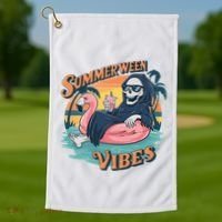 Summerween Vibes Skeleton Flamingo Float Summer Halloween Golf Towel thumb 1