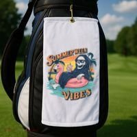 Summerween Vibes Skeleton Flamingo Float Summer Halloween Golf Towel thumb 2
