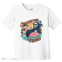 Summerween Vibes Skeleton Flamingo Float Summer Halloween Toddler T-Shirt thumb 0
