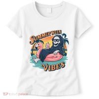 Summerween Vibes Skeleton Flamingo Float Summer Halloween Women's T-Shirt thumb 0