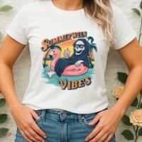 Summerween Vibes Skeleton Flamingo Float Summer Halloween Women's T-Shirt thumb 2