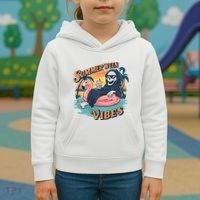 Summerween Vibes Skeleton Flamingo Float Summer Halloween Kids Hoodie thumb 3