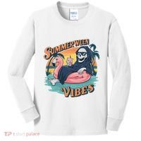 Summerween Vibes Skeleton Flamingo Float Summer Halloween Kids Long Sleeve Shirt thumb 0