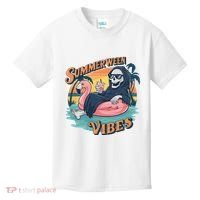 Summerween Vibes Skeleton Flamingo Float Summer Halloween Kids T-Shirt thumb 0