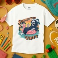 Summerween Vibes Skeleton Flamingo Float Summer Halloween Kids T-Shirt thumb 3