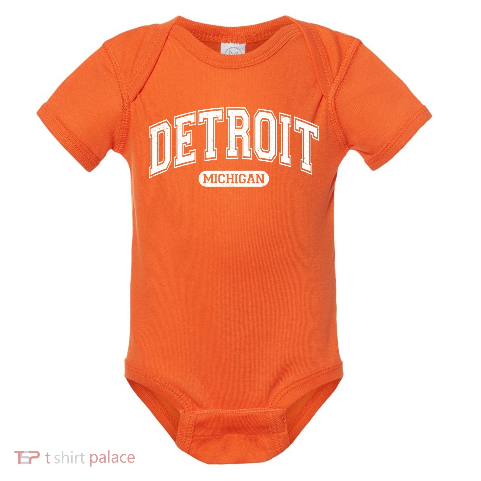 Sporty Varsity Style Detroit Michigan Baby Bodysuit