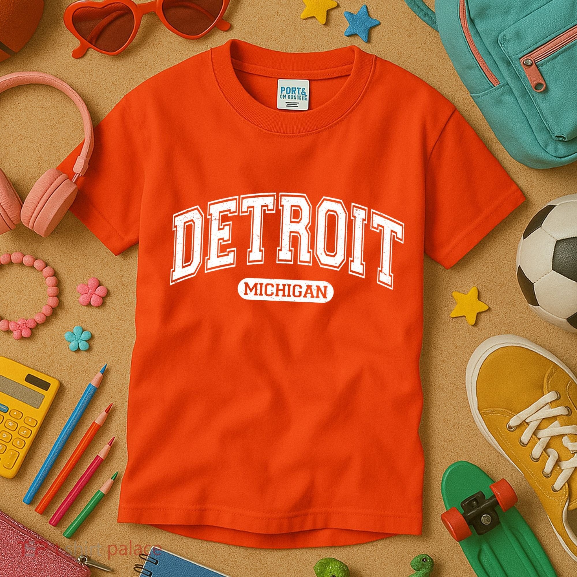 Sporty Varsity Style Detroit Michigan Kids T-Shirt