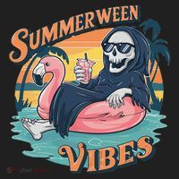 Summerween Vibes Skeleton Flamingo Float Summer Halloween Comfort Colors T-Shirt thumb 5