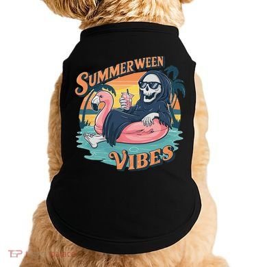 Summerween Vibes Skeleton Flamingo Float Summer Halloween Doggie Tank